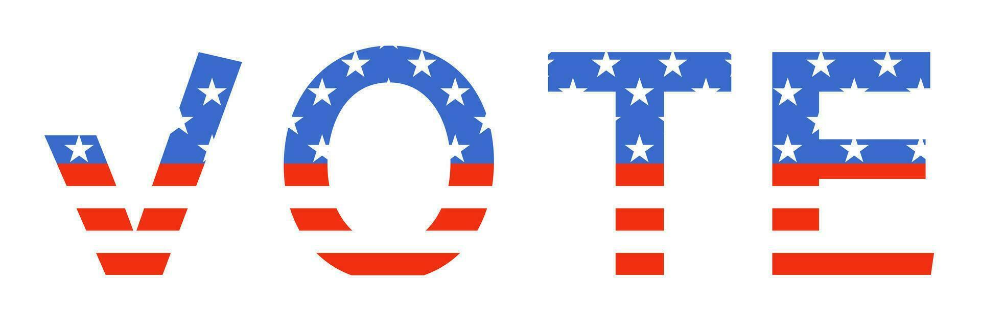 val rösta text 2020. president- kampanj i usa. november val för president. amerikan flagga i text på vit bakgrund. isolerat politisk vektor. förenad stater symbol. eps 10. vektor