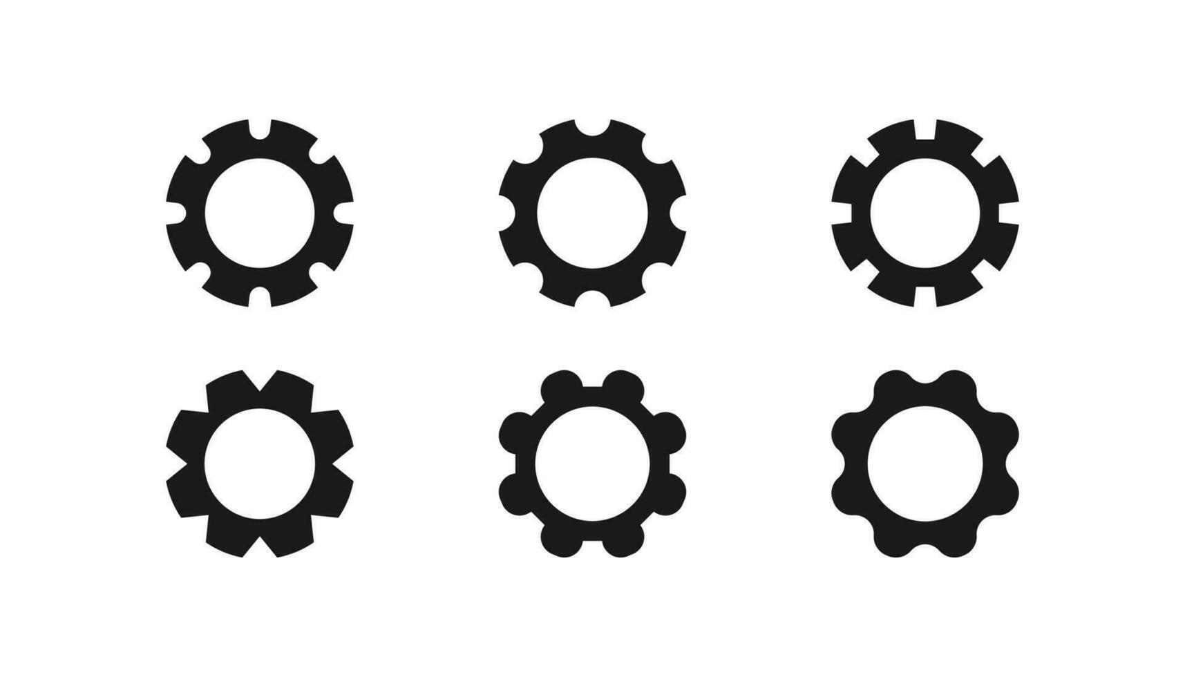 uppsättning av redskap kugghjul ikoner i svart Färg. maskin mekanism i platt design. isolerat inställningar ikon. kugge hjul illustration. motor tecken i runda silhuett. cirkel tecken av redskap. vektor eps 10.