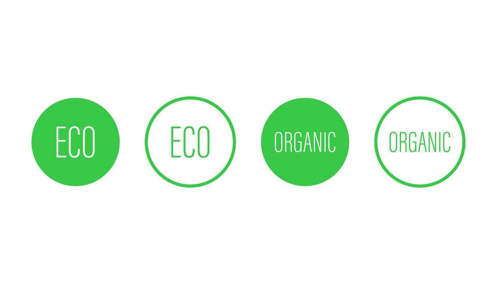 eco och organisk tecken. grön klistermärke med ekologi ikon. isolerat bricka i djärv och översikt design. vegan illustration. eco vänlig emblem. organisk stämpel med naturlig mat baner. vektor eps 10.