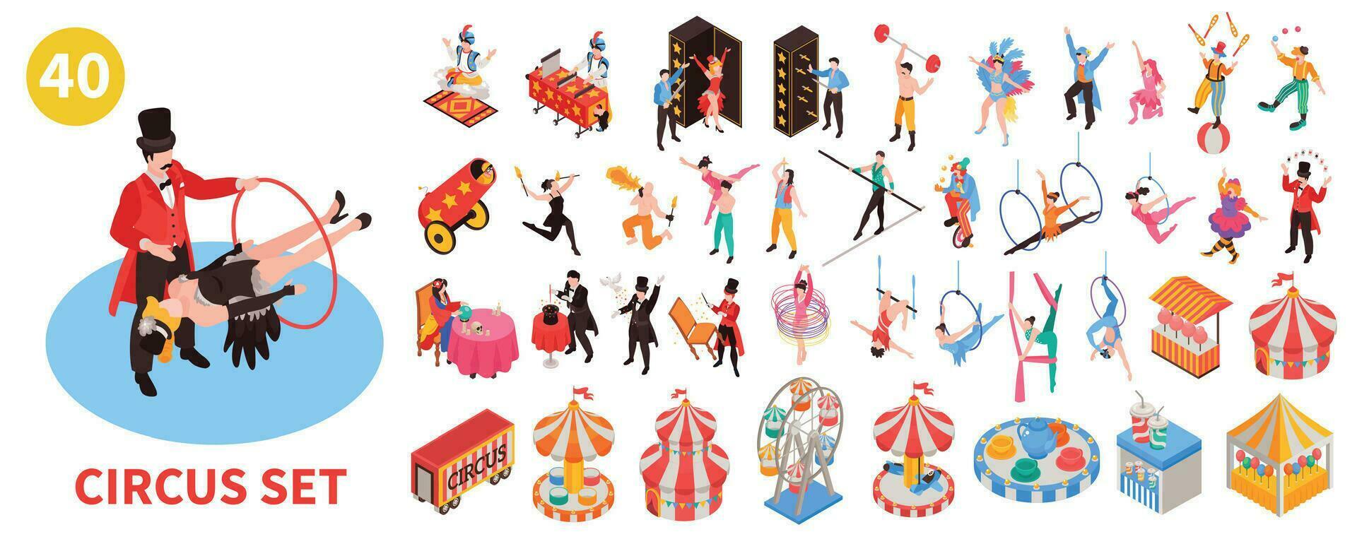 cirkus ikoner stor uppsättning vektor
