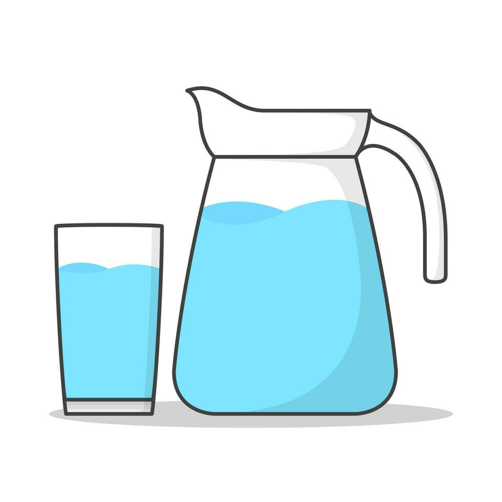 Wasser im Glas und Krug Vektor Symbol Illustration. Krug mit Wasser eben Symbol