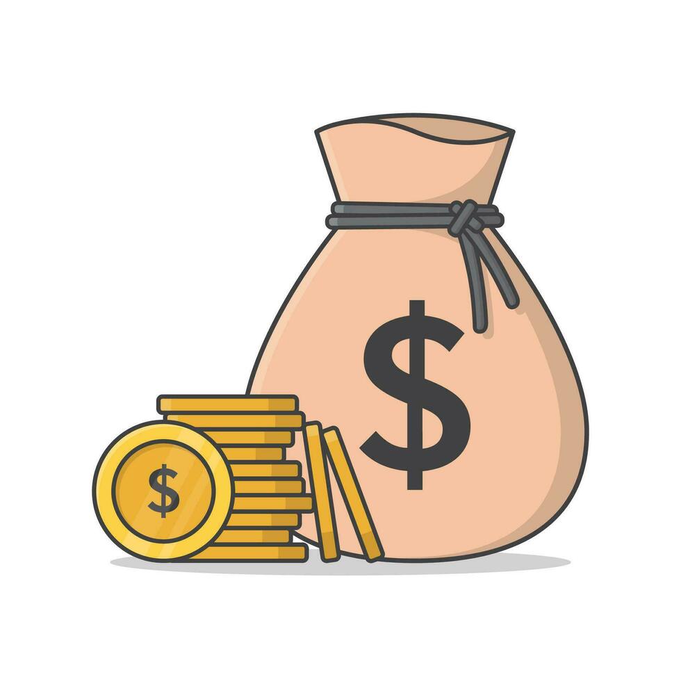 säck av pengar och pengar mynt vektor ikon illustration. pengar väska platt ikon