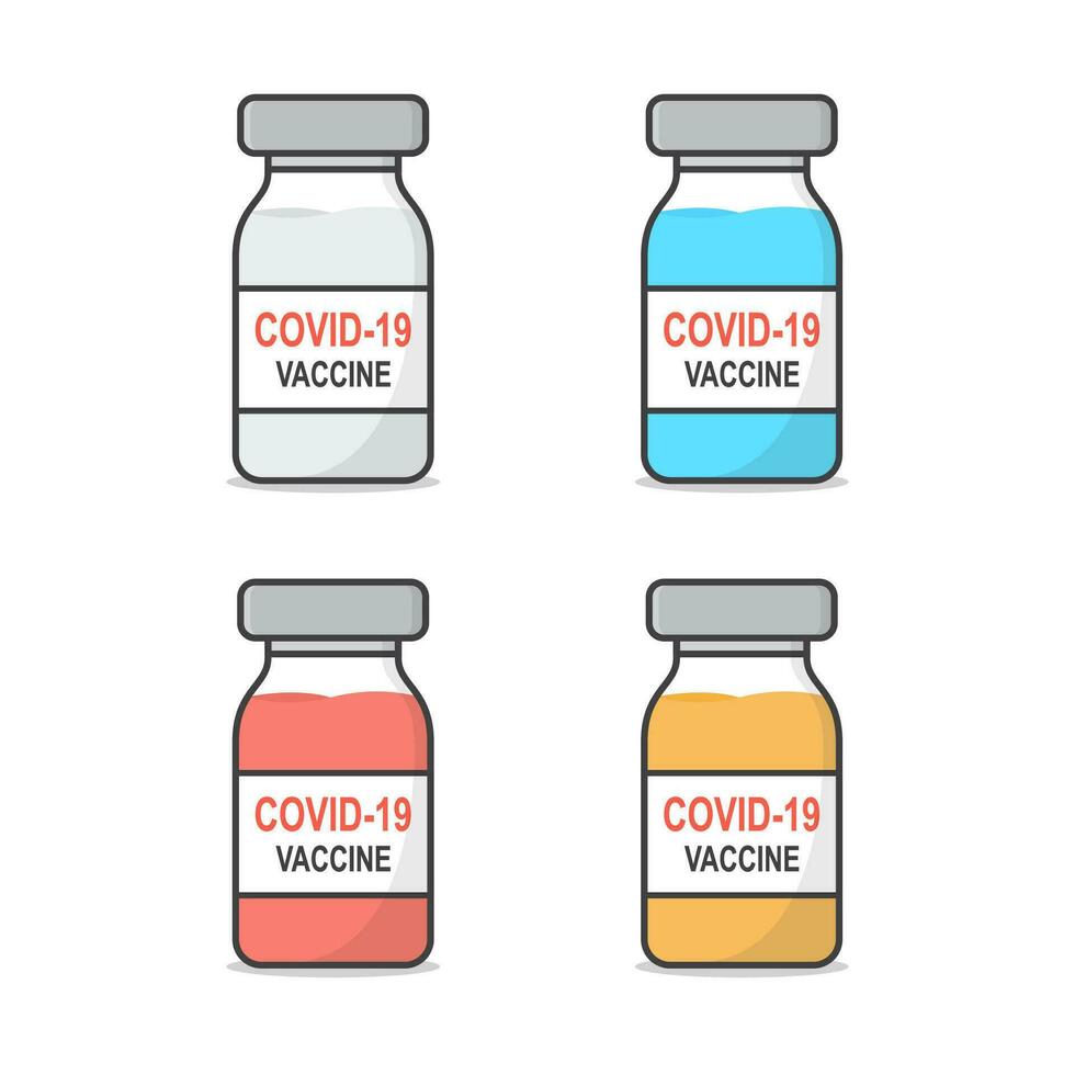 uppsättning av covid-19 coronavirus vaccin vektor ikon illustration. flaska av vaccin platt ikon. vaccin injektionsflaska