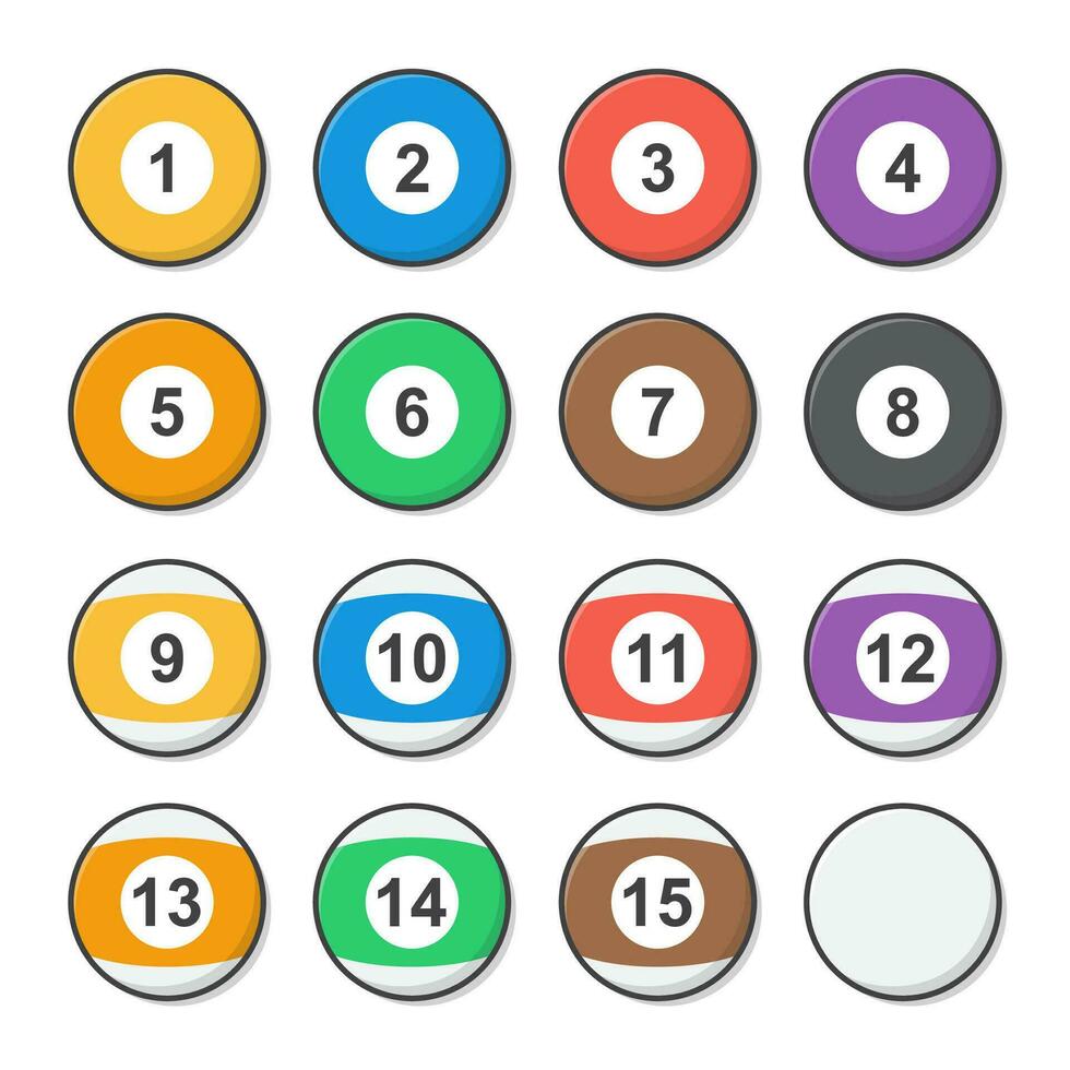uppsättning av biljard bollar vektor ikon illustration. bollar för slå samman eller snooker spel platt ikon