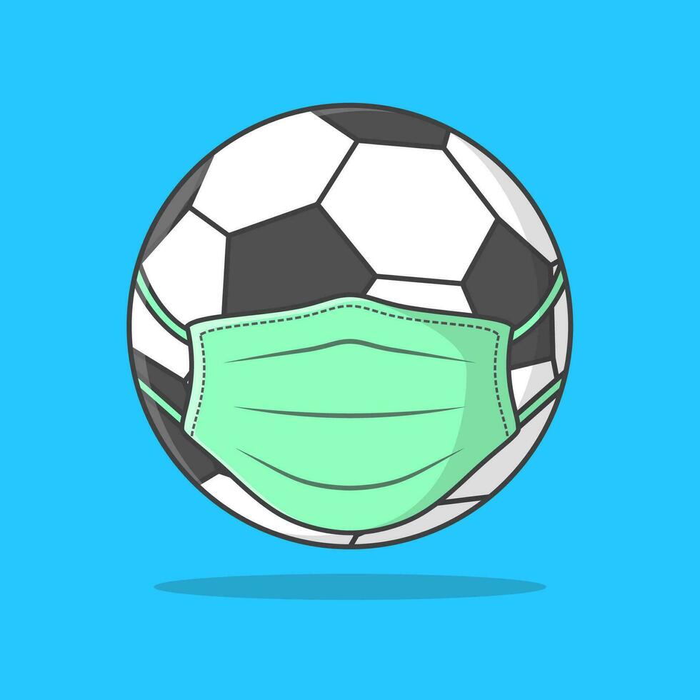fotboll boll i medicinsk ansikte mask vektor ikon illustration. boll i mask platt ikon