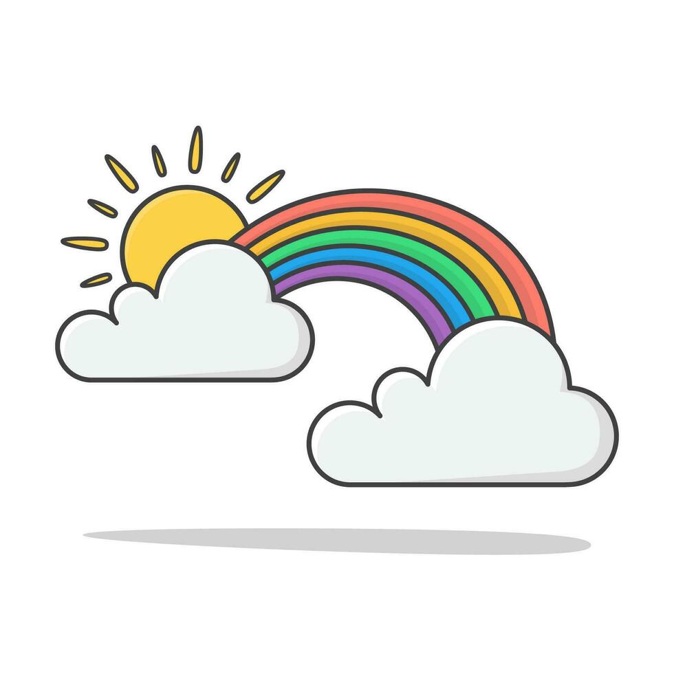 Regenbogen mit Sonne und Wolken isoliert Vektor Symbol Illustration. Wetter Phänomene Symbol