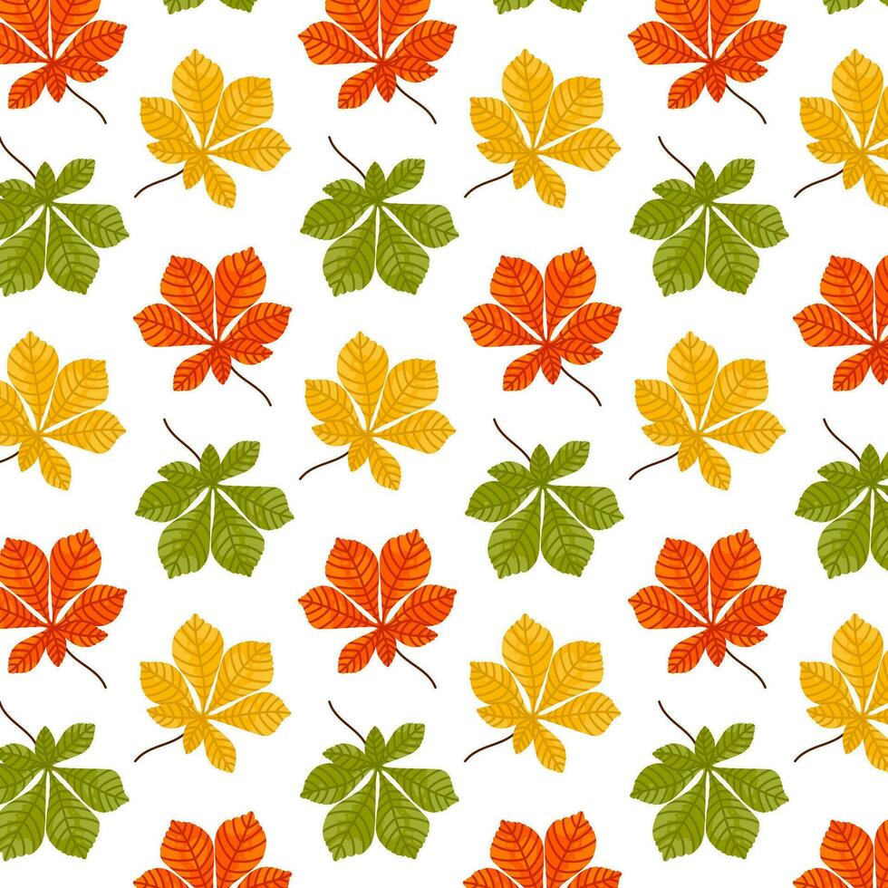 Muster von Herbst Blätter. fallen Blatt nahtlos Hintergrund mit Kastanie Laub im Karikatur Stil. Herbst Stimmung Wald drucken zum Textil- oder Verpackung Papier. vektor