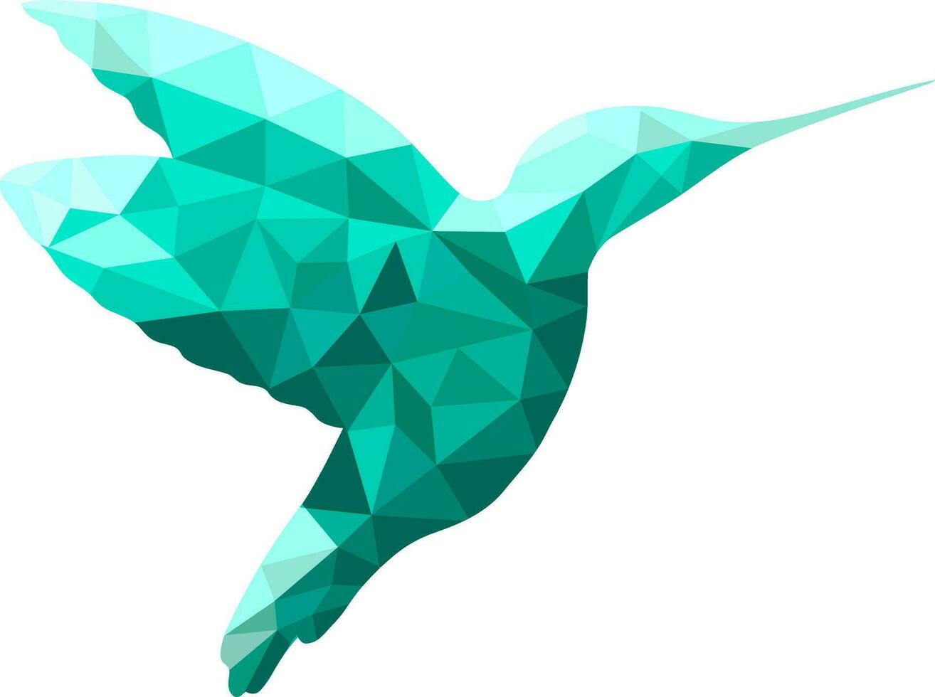 Kolibri Illustration. niedrig poly Stil. exotisch Vogel. kristallisiert Tier. isoliert Objekt. Aquamarin. Logo. Vektor