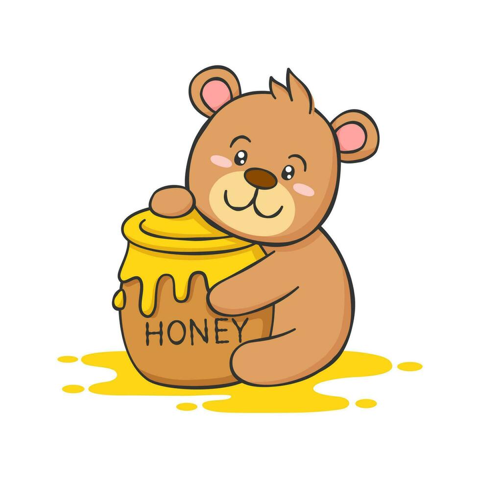 söt Björn tecknad serie karaktär med honung burk vektor