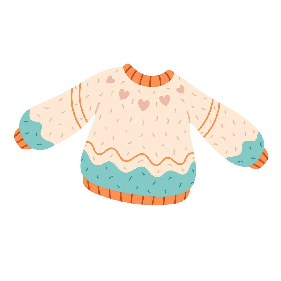 warm Sweatshirt zum Herbst oder Winter. gestrickt Wolle Pullover. kalt Jahreszeit. vektor
