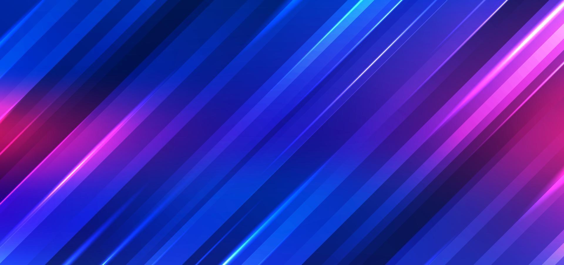 abstrakte Technologie futuristischer Hintergrund Neonlichter bewirken glänzende gestreifte Linien blaue und rosa Verlaufsfarbe. vektor