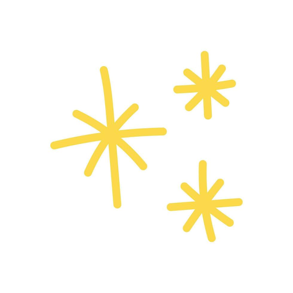 süß kawaii Hand gezeichnet Gelb Sterne. Gekritzel Illustration isoliert auf Weiß Hintergrund, funkelt, Blendung. vektor