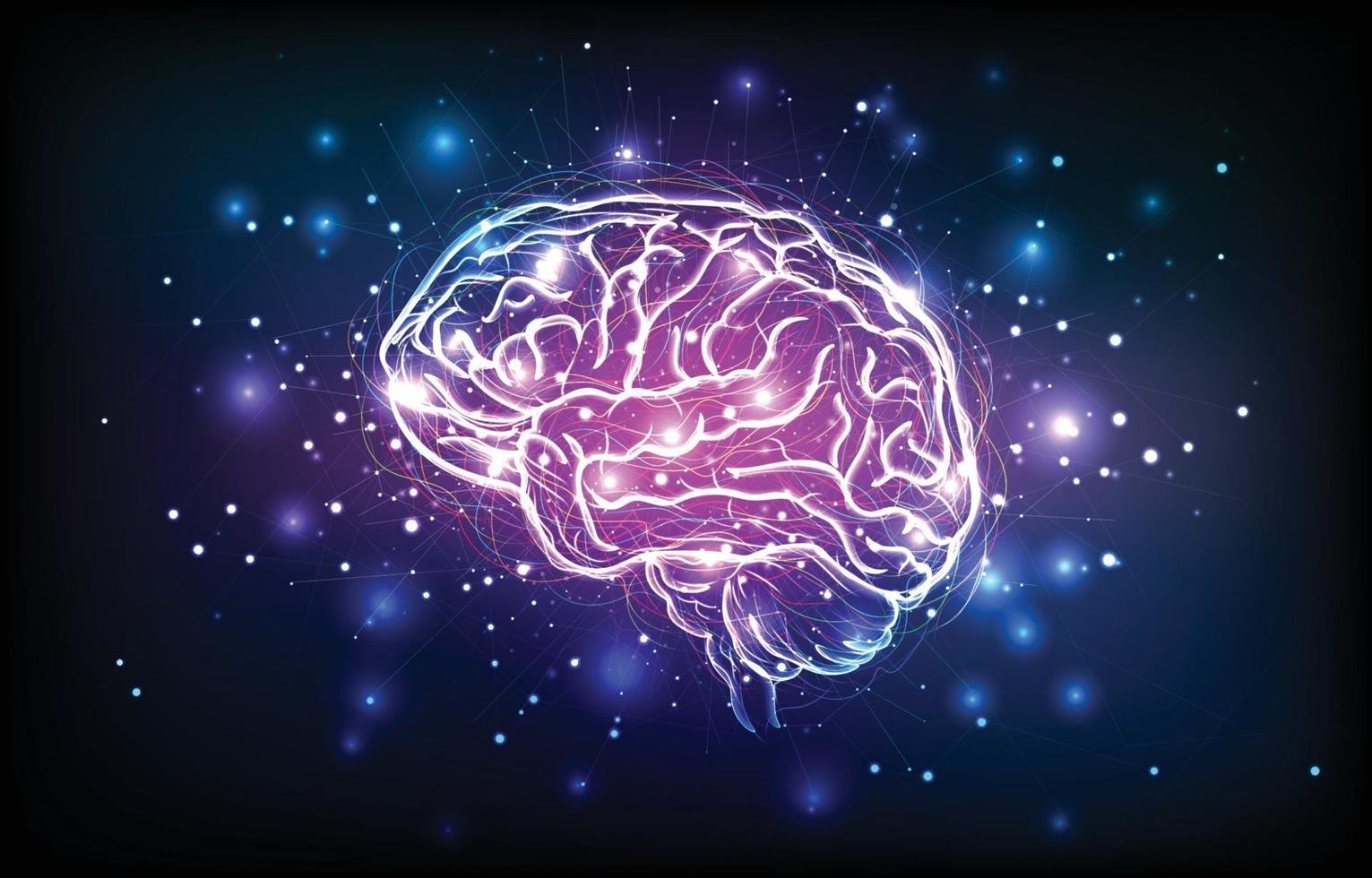 digital mänsklig hjärna med neuron och synaps vektor