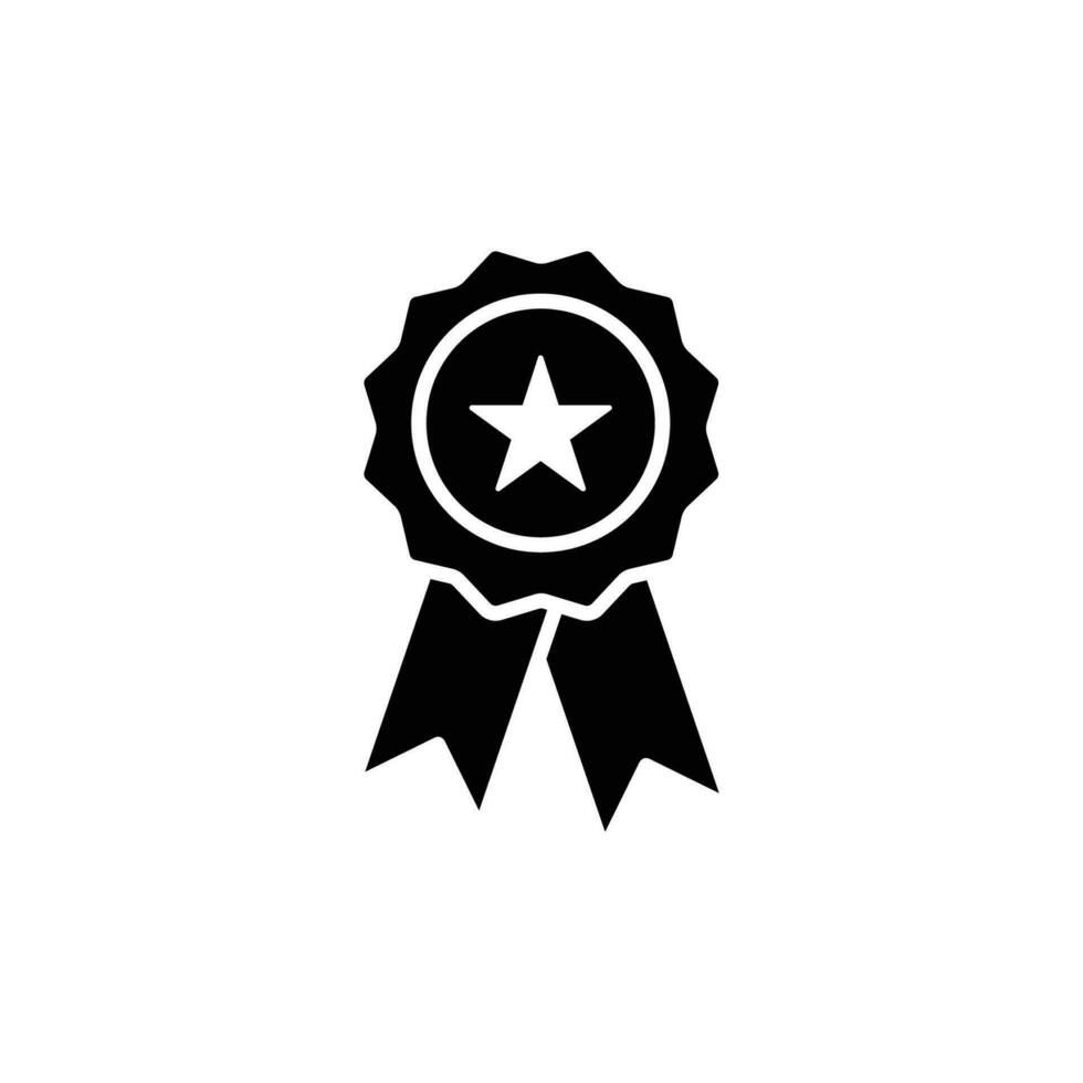 Rosette Briefmarke Symbol. einfach solide Stil. Gewinner Medaille mit Star und Band, vergeben, zuerst Platz Abzeichen, Beste Qualität Konzept. schwarz Silhouette, Glyphe Symbol. Vektor isoliert auf Weiß Hintergrund. Folge.