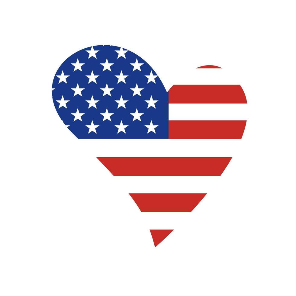 USA självständighetsdagen affisch. färgglatt hjärta i färgerna på amerikanska flaggan isolerad på vit bakgrund. vektor platt illustration. design för banner, affisch, gratulationskort, flygblad