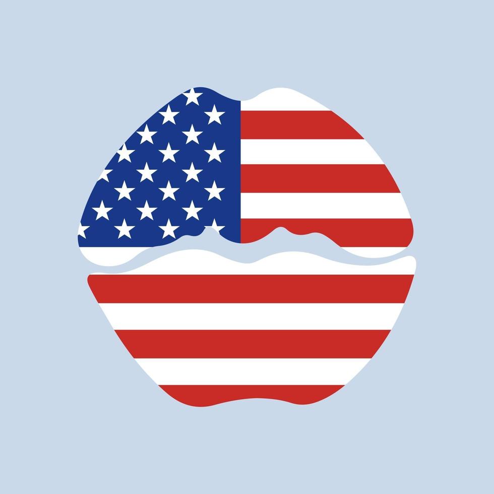 USA självständighetsdagen affisch. färgglada läppar i färgerna på amerikanska flaggan isolerad på vit bakgrund. vektor platt illustration. design för banner, affisch, gratulationskort, flygblad