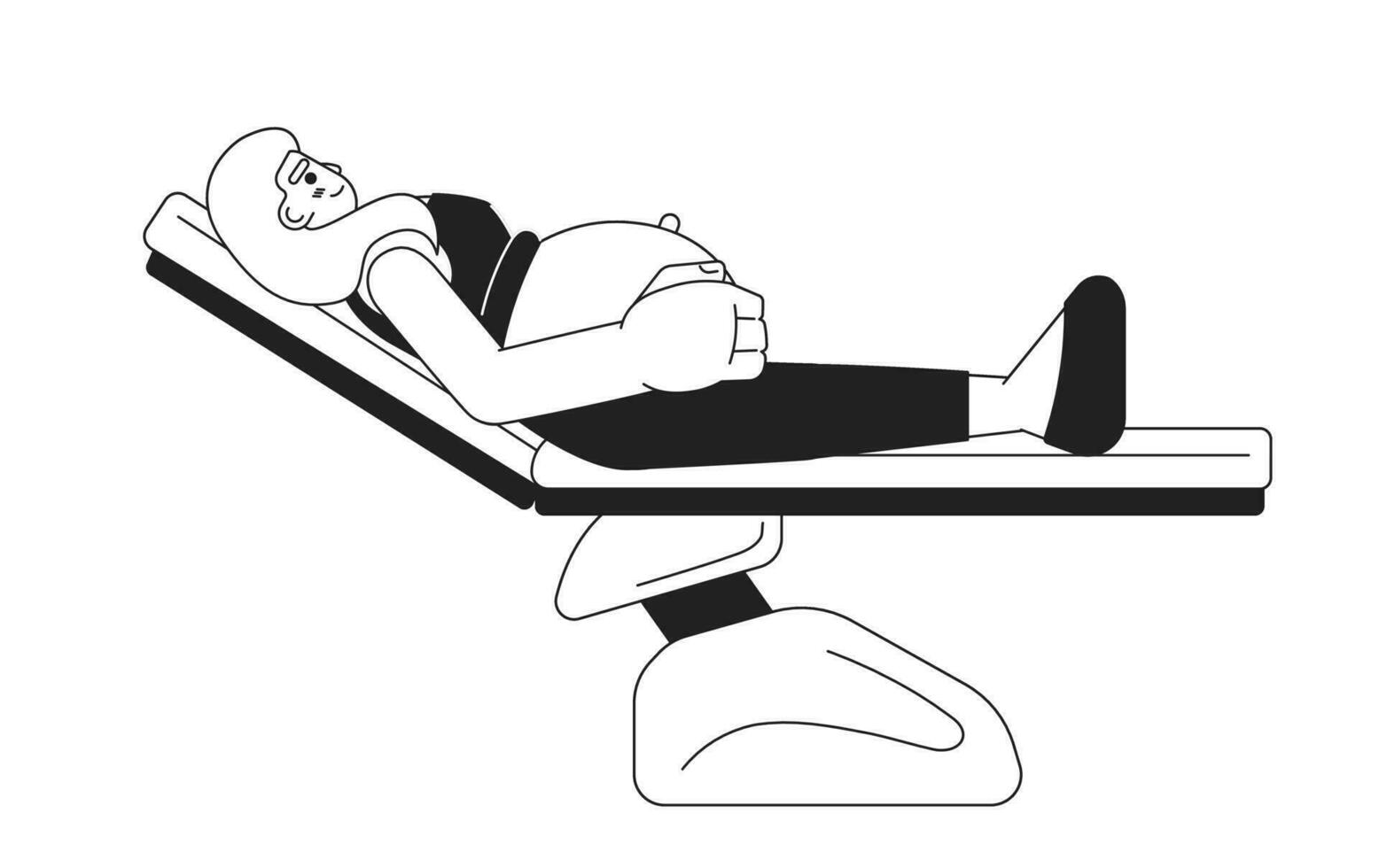 gravid kvinna liggande på säng enfärgad platt vektor karaktär. händer på bälte. redigerbar tunn linje full kropp person på vit. enkel bw tecknad serie fläck bild för webb grafisk design
