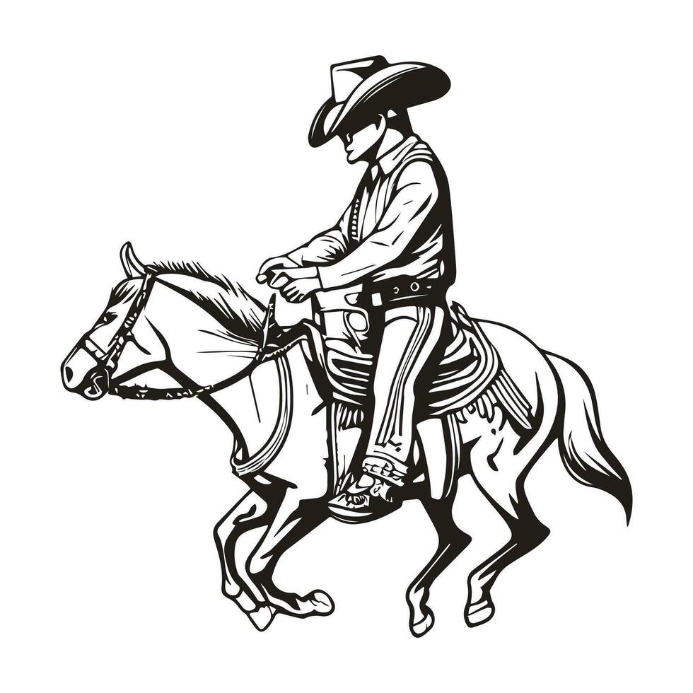 rodeo Västra årgång cowboy hand dragen konstverk. cowboy färg sida vektor