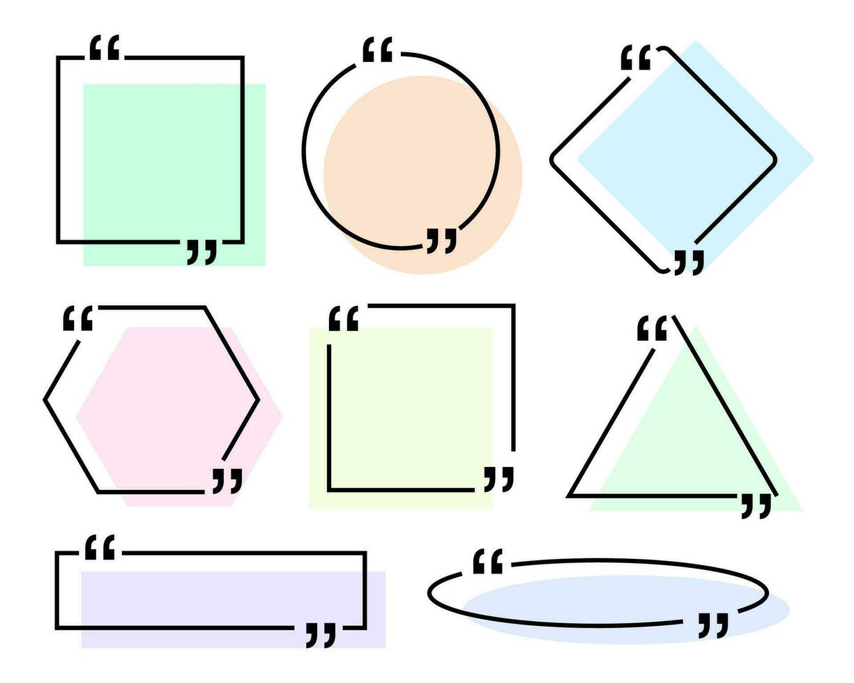 låda ram med Citat, stor uppsättning. Citat lådor meddelande. färgrik geometrisk tom mall Citat text info design lådor Citat bubbla blog citat symboler. kreativ vektor baner illustration isolerat