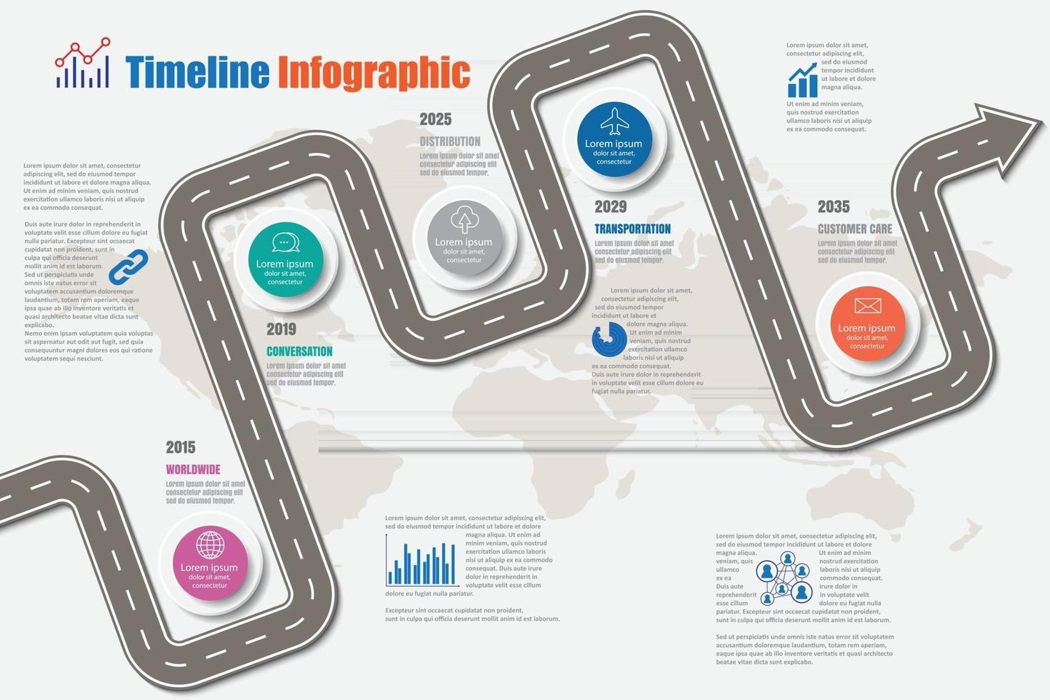 Business-Roadmap-Timeline-Infografik-Symbole für abstrakte Hintergrundvorlage Meilensteinelement modernes Diagramm Prozesstechnologie digitale Marketingdaten Präsentation Diagramm Vektor-Illustration vektor