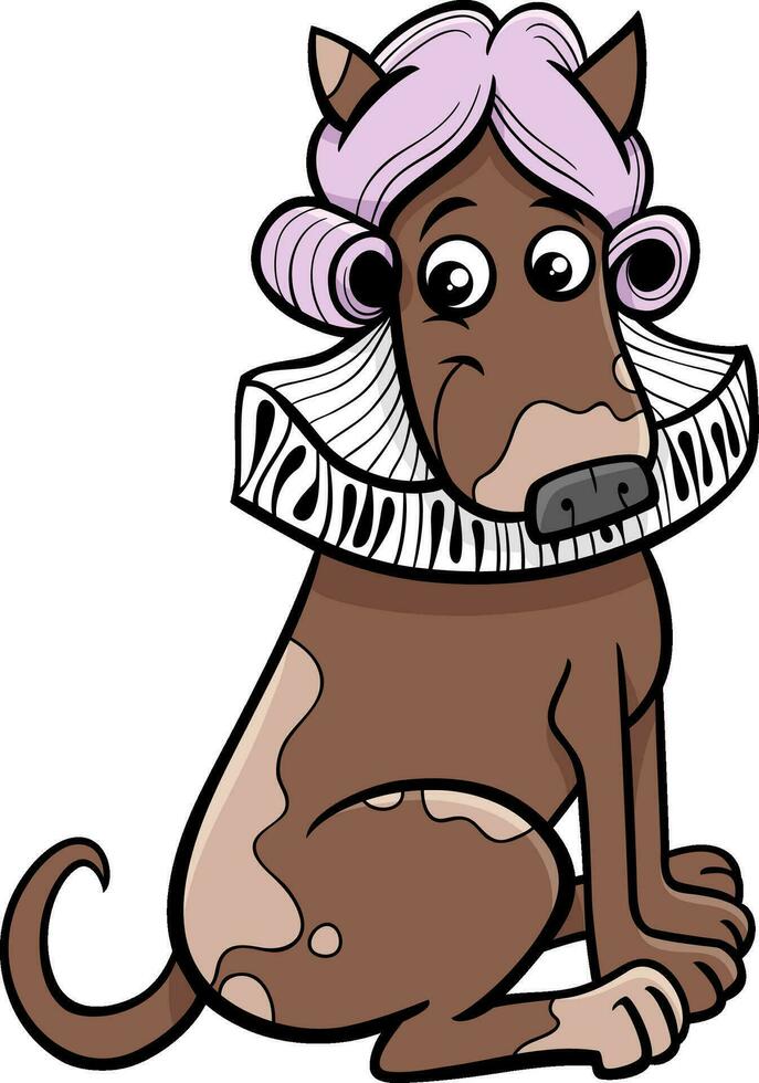 Karikatur Hund Charakter im ein Perücke und mit ein Halskrause Halsband vektor