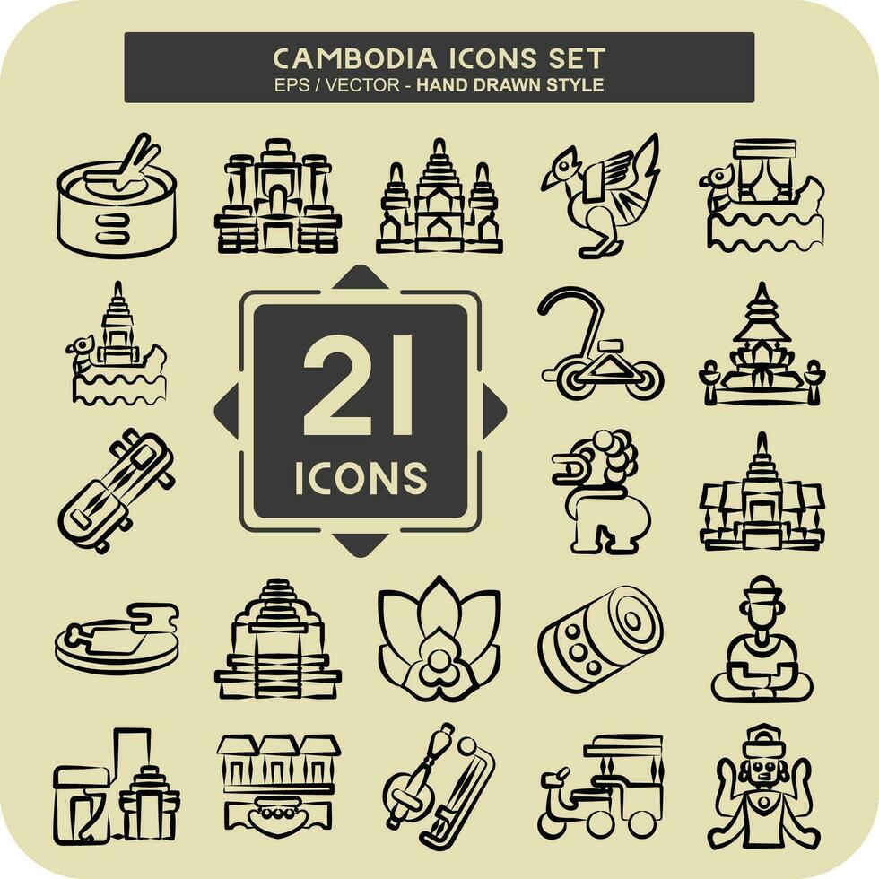 Symbol einstellen Kambodscha. verbunden zu Urlaub Symbol. Hand gezeichnet Stil. einfach Design editierbar. einfach Illustration vektor