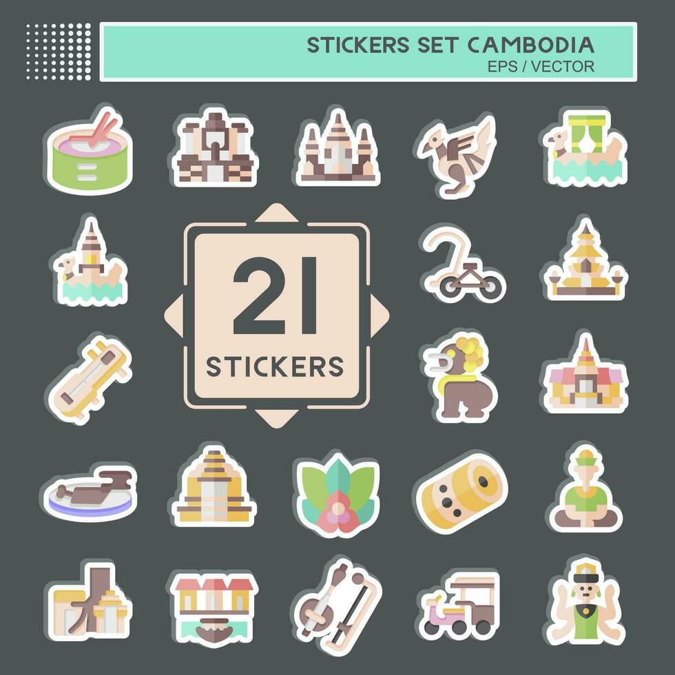 Aufkleber einstellen Kambodscha. verbunden zu Urlaub Symbol. einfach Design editierbar. einfach Illustration vektor