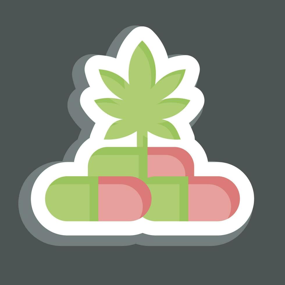 klistermärke cbd kapslar. relaterad till cannabis symbol. enkel design redigerbar. enkel illustration vektor