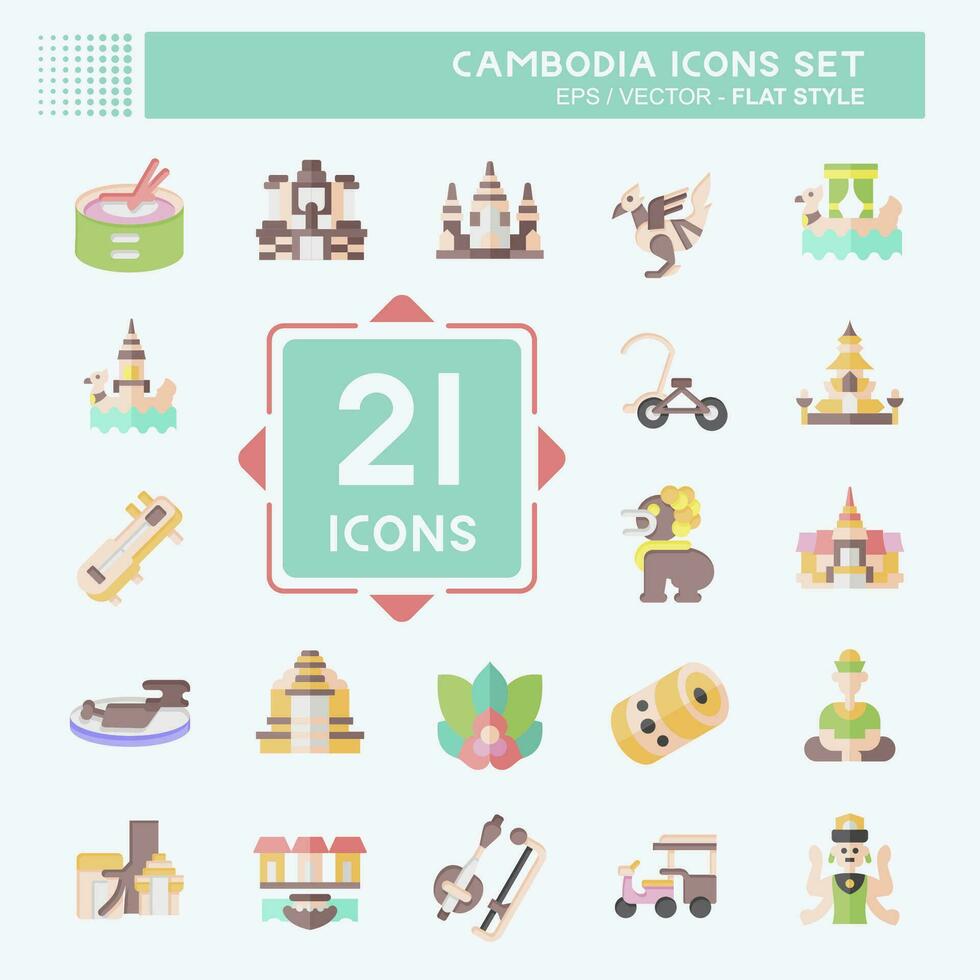 Symbol einstellen Kambodscha. verbunden zu Urlaub Symbol. eben Stil. einfach Design editierbar. einfach Illustration vektor