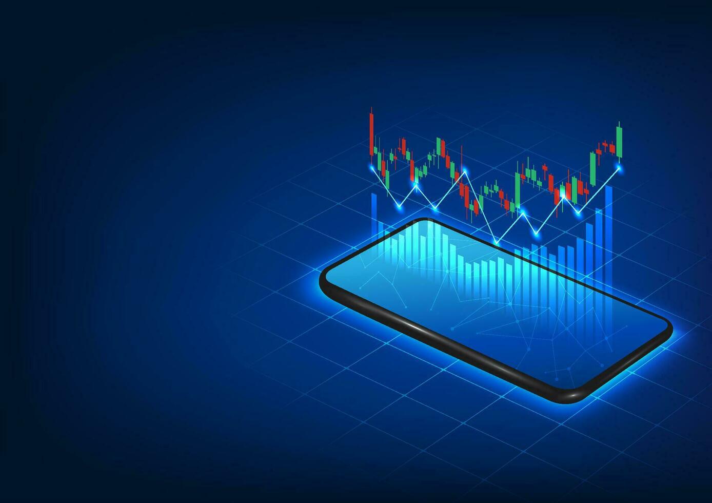 smartphone teknologi tillåter du till handel lager genom din mobil telefon medan övervakning stock priser. företag tillväxt den är en mobil telefon den där visas stock grafer. vektor