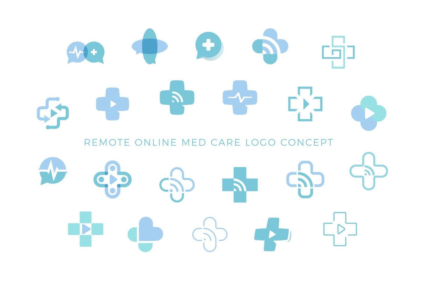 telemedicin ikoner set, medicinsk kors tecken samling, kreativa logotyp koncept för fjärrmedicin, web medicinsk konsultation symboler, isolerad vektorillustration. vektor