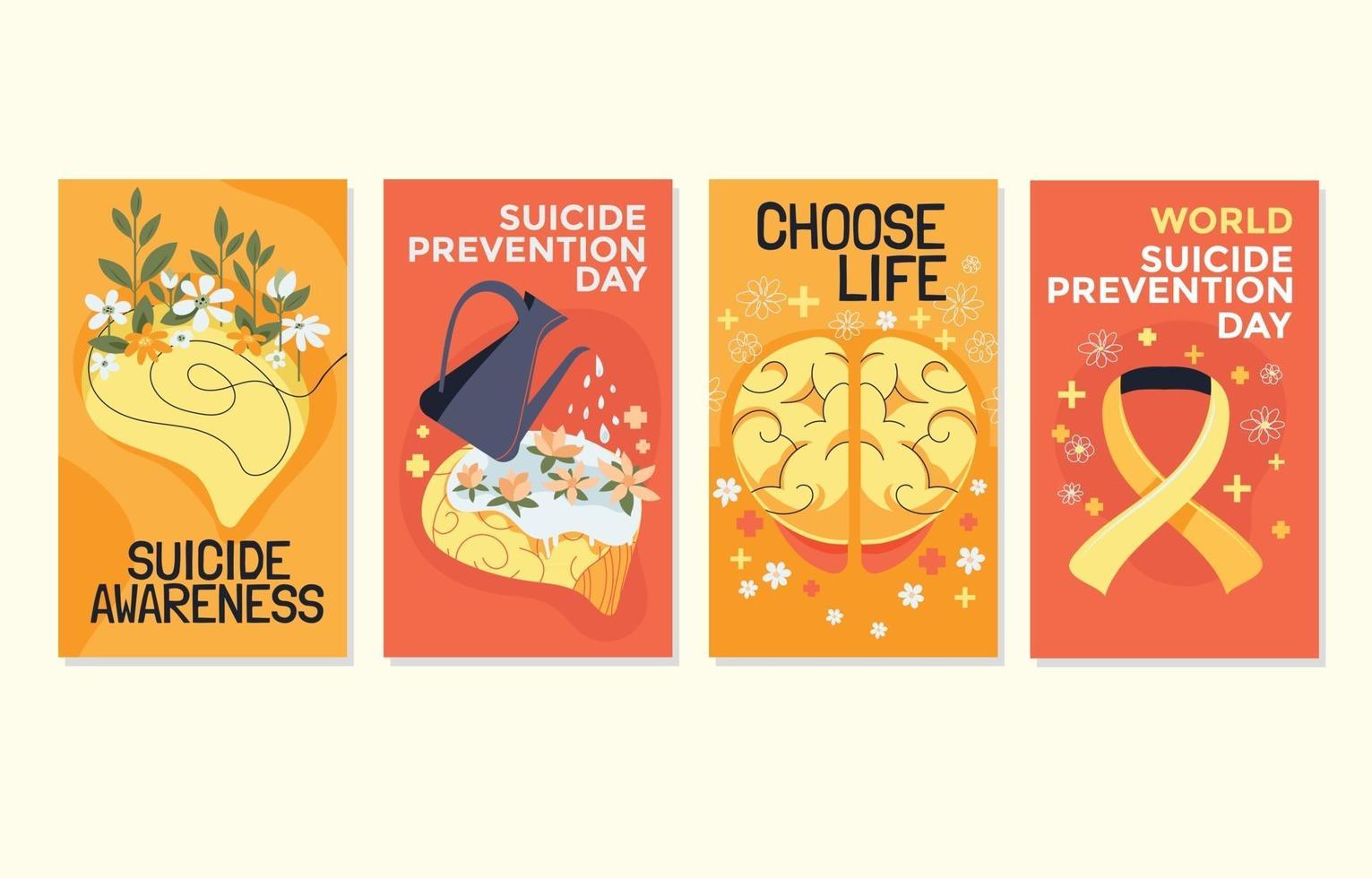 kortsamling på temat världens dag för förebyggande av självmord över hela världen vektor