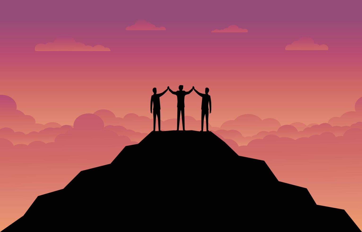 Silhouette des Geschäftsmannteams auf dem Berg vektor