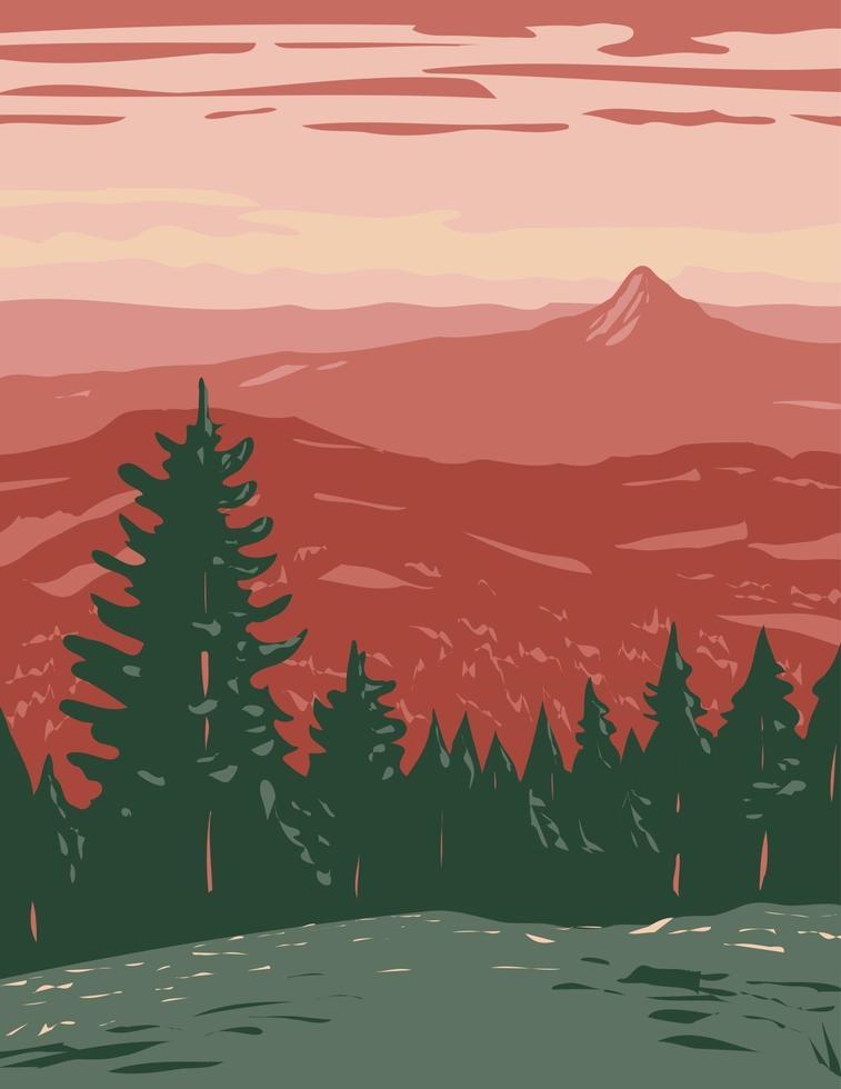 Siskiyou-Berge befinden sich in Cascade-Siskiyou-Nationaldenkmal im Südwesten von Oregon, USA, WPA Poster Art vektor