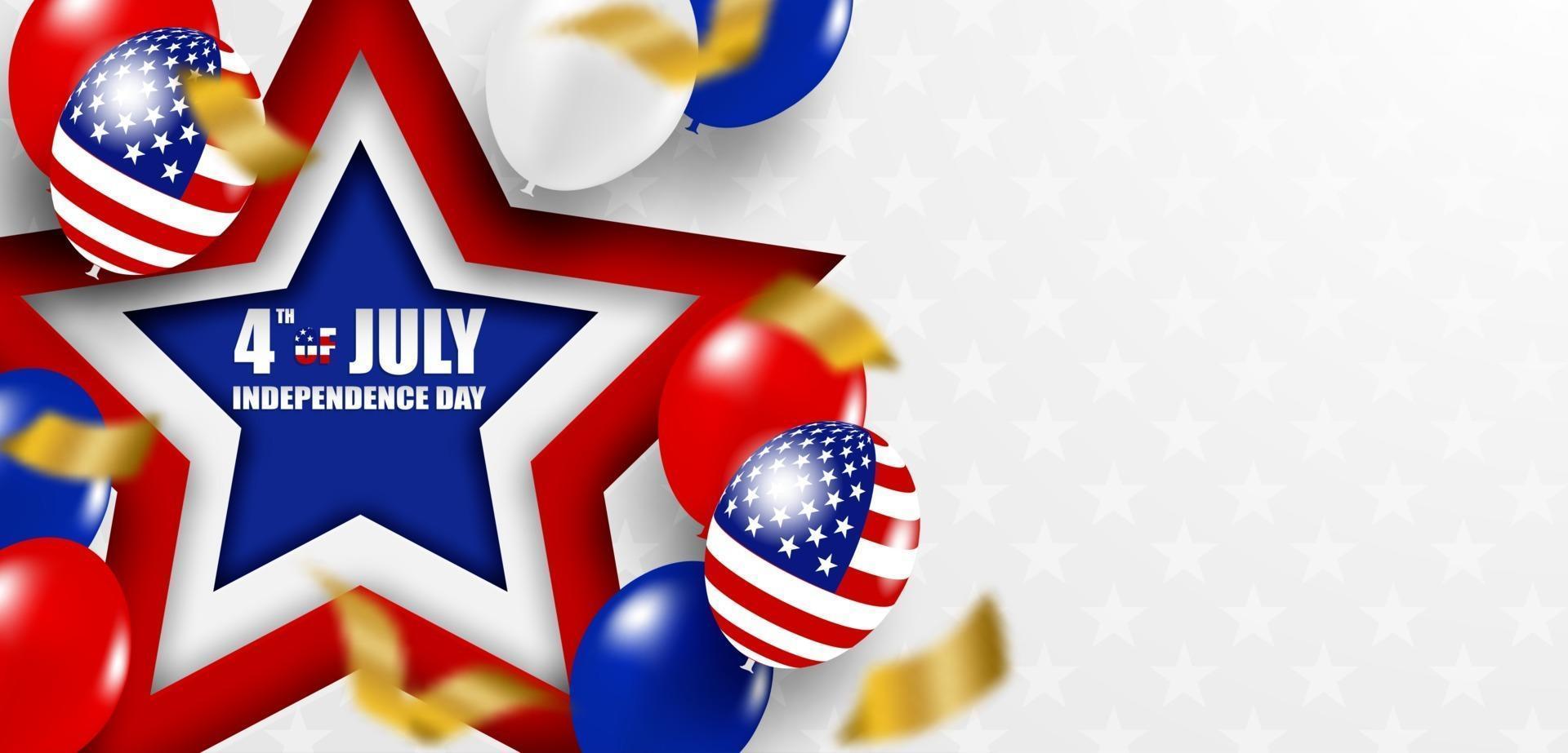 4 juli glad självständighetsdag usa. design med ballonger och amerikanska flaggan. vektor. vektor