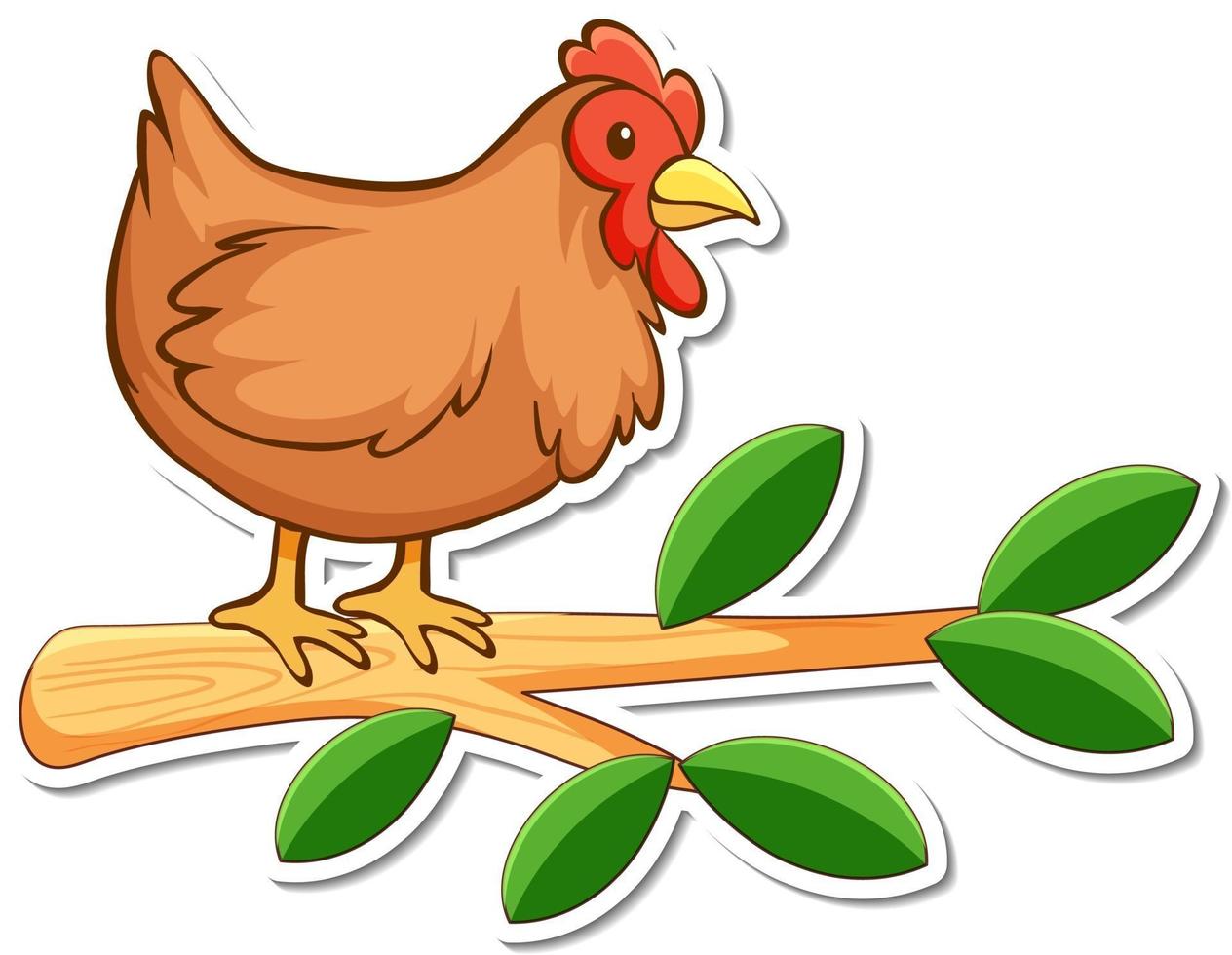 kyckling står på en gren klistermärke vektor