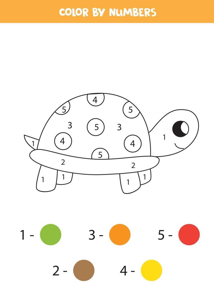 färg söt tecknad sköldpadda med siffror. målarbok för barn. vektor