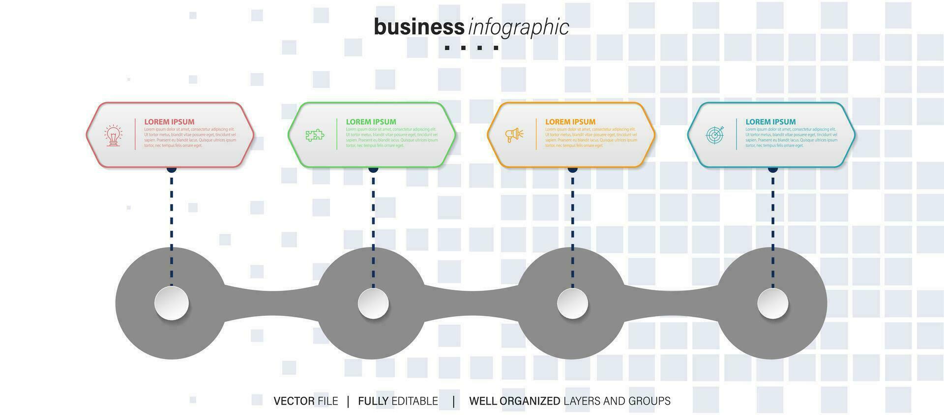 Zeitleiste Infografik dünn Linie Design mit Symbole. Vorlage zum Graph, Diagramm, Präsentationen. Geschäft Konzept mit 4 Optionen. Vektor Illustration.