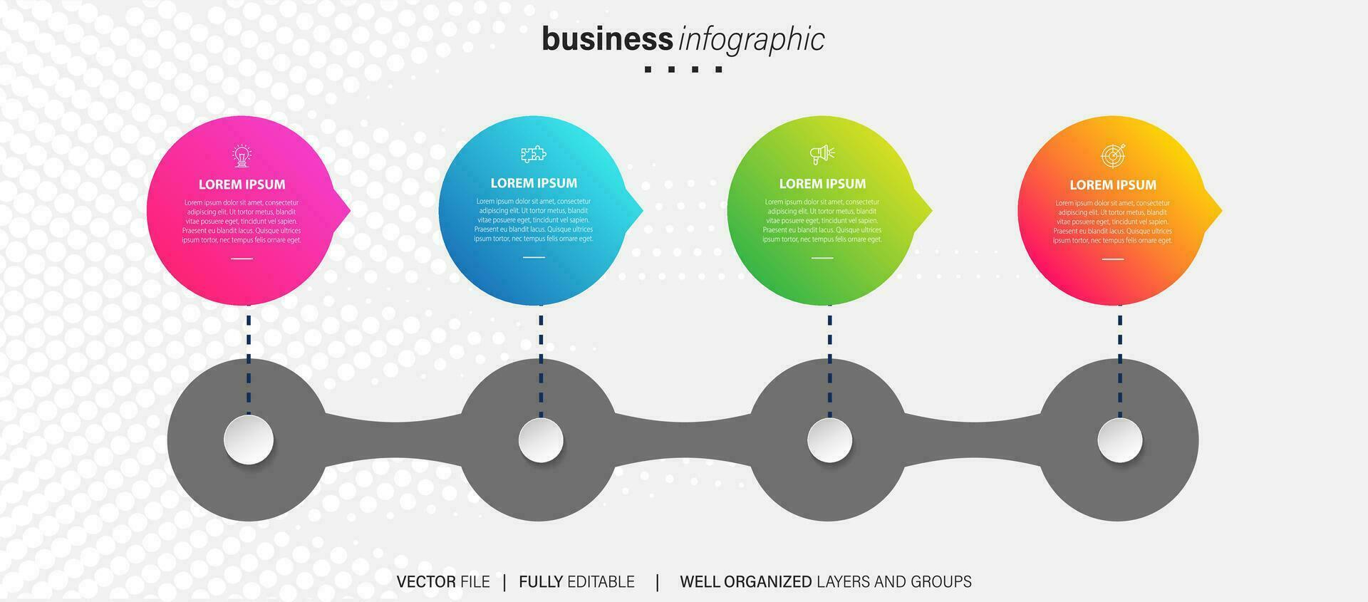 business infographic mall. tunn linje designetikett med ikon och 4 alternativ, steg eller processer. vektor