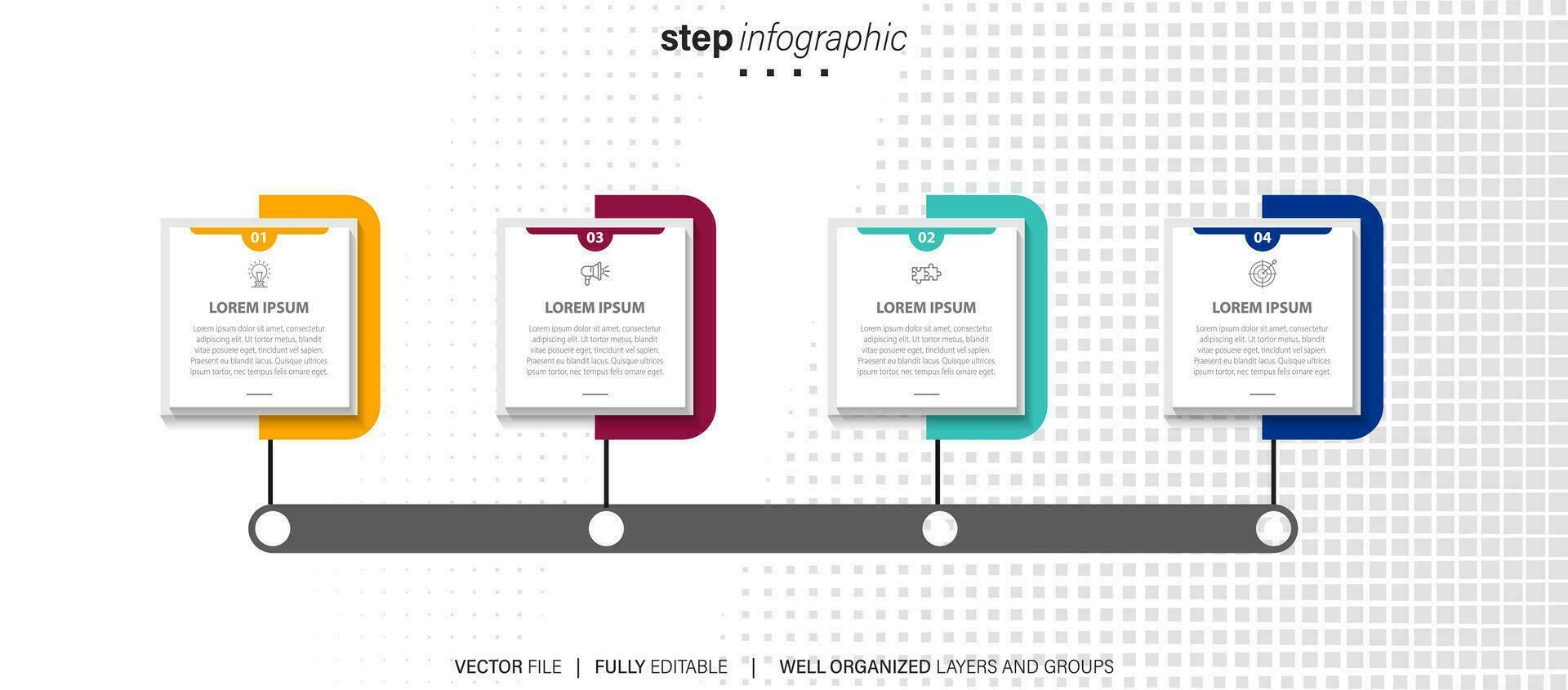 Business-Infografik-Vorlage. Etikett mit dünner Linie und Symbol und 4 Optionen, Schritten oder Prozessen. vektor