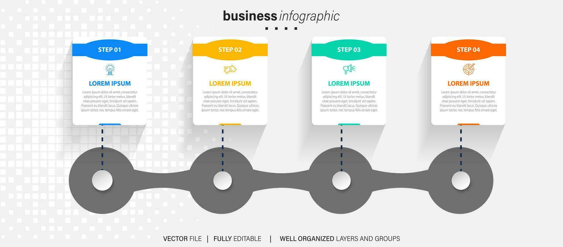 Business-Infografik-Vorlage. Etikett mit dünner Linie und Symbol und 4 Optionen, Schritten oder Prozessen. vektor