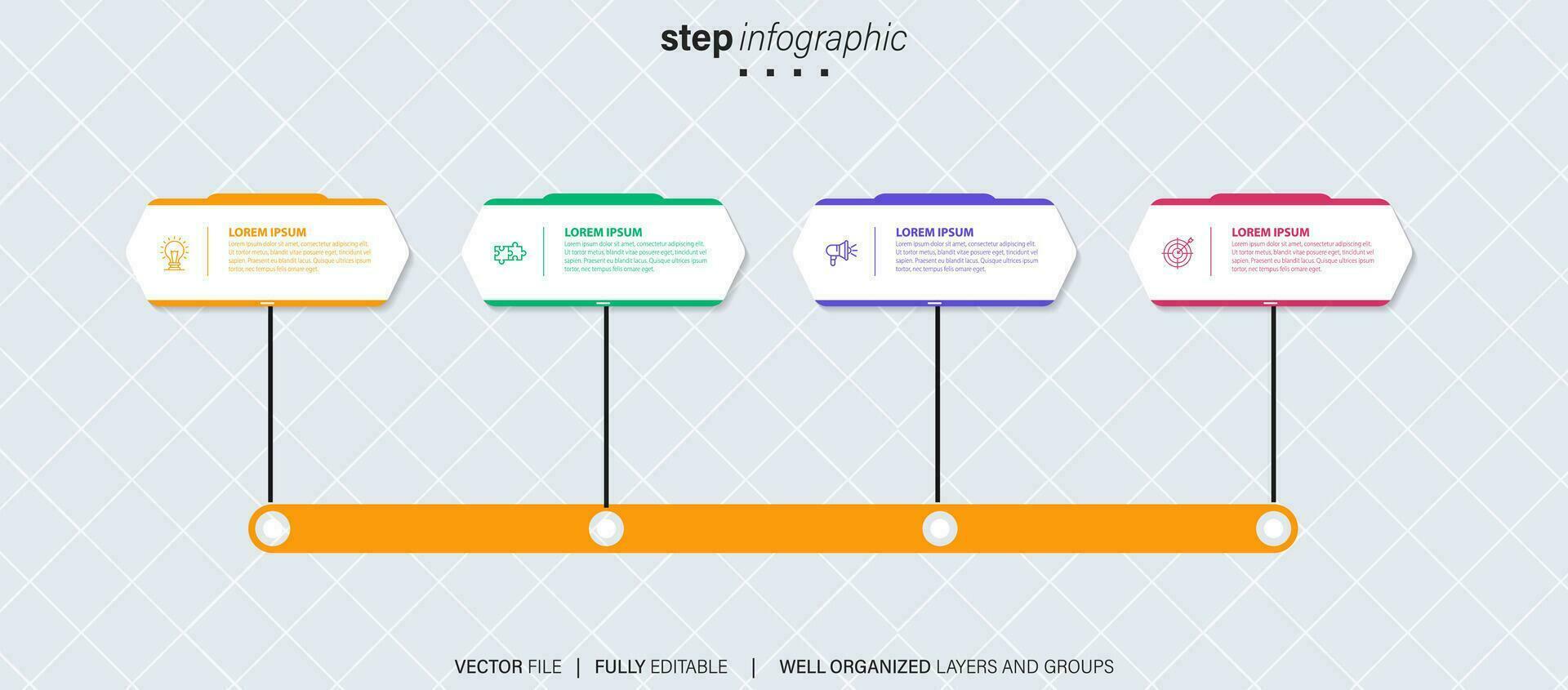 Zeitleiste Infografik dünn Linie Design mit Symbole. Vorlage zum Graph, Diagramm, Präsentationen. Geschäft Konzept mit 4 Optionen. Vektor Illustration.