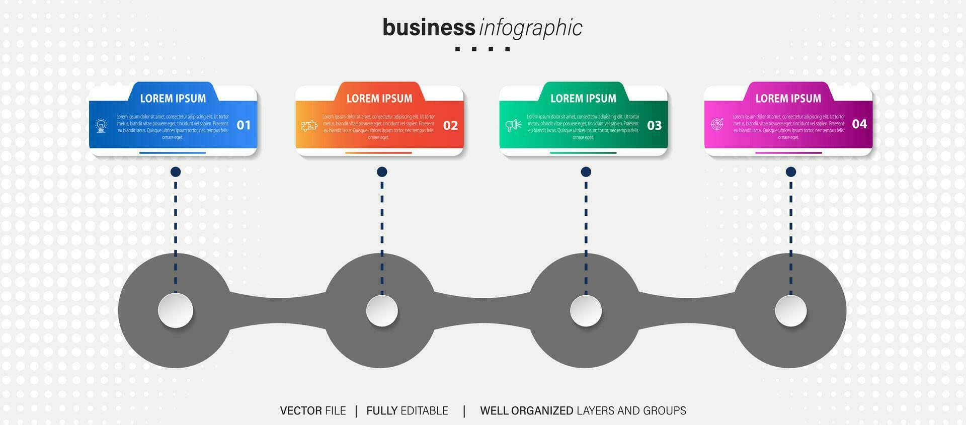 business infographic mall. tunn linje designetikett med ikon och 4 alternativ, steg eller processer. vektor