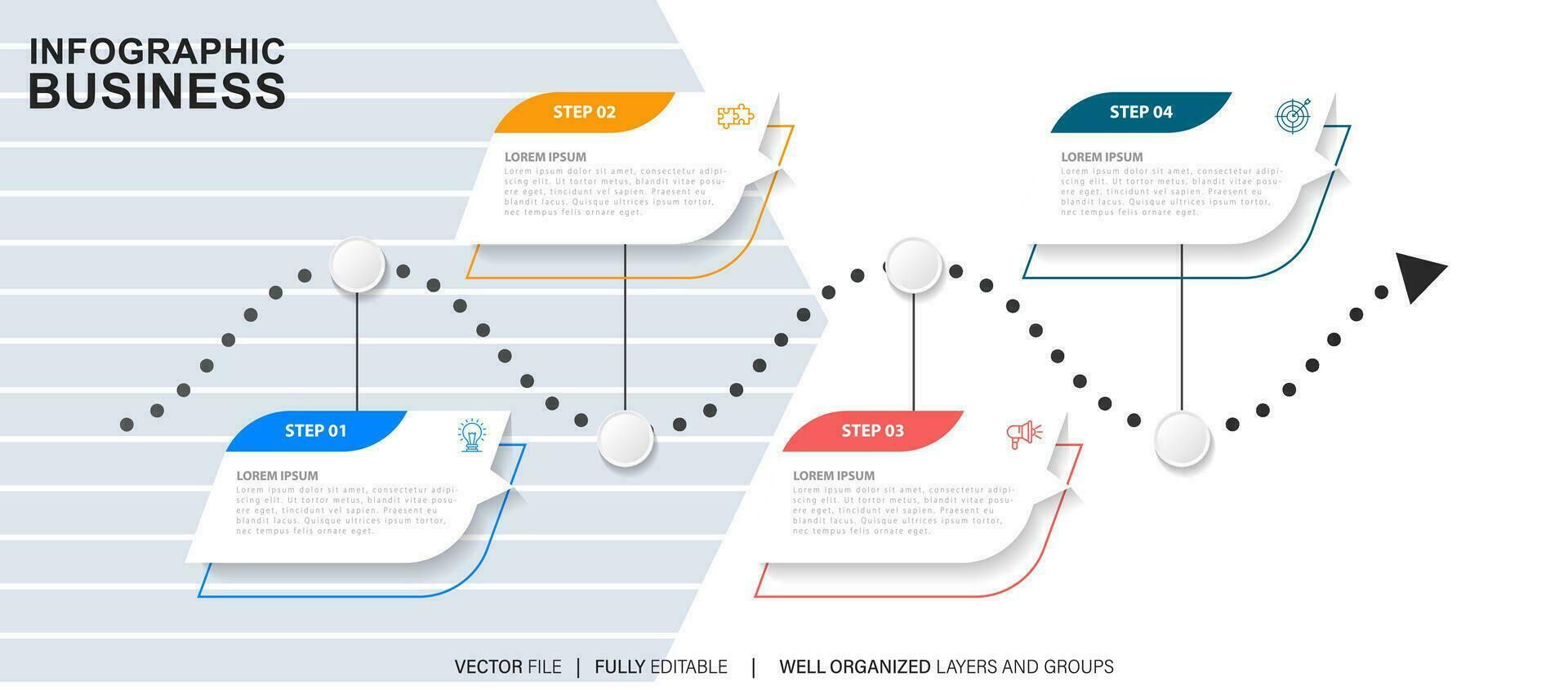 infographic design mall. tidslinje begrepp med 4 steg vektor