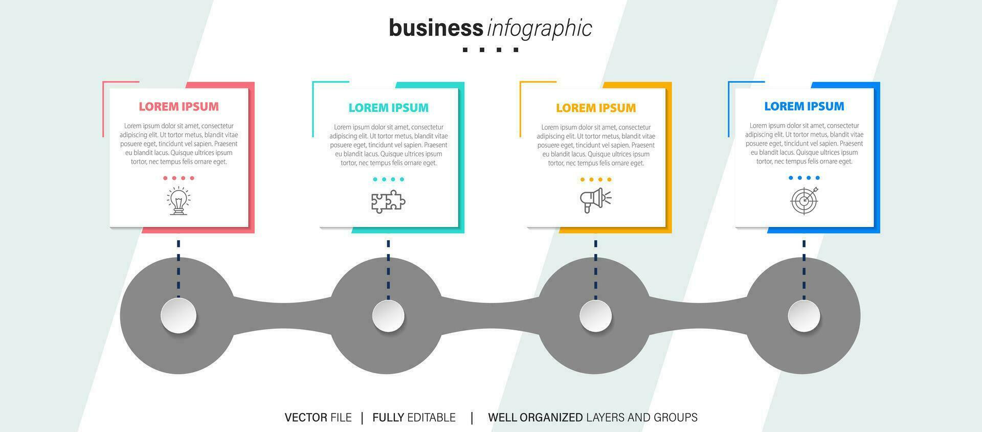 Infografiken Design Vorlage, Geschäft Konzept mit 4 Schritte oder Optionen, können Sein benutzt zum Arbeitsablauf Layout, Diagramm, jährlich Bericht, Netz design.kreativ Banner, Etikette Vektor. vektor