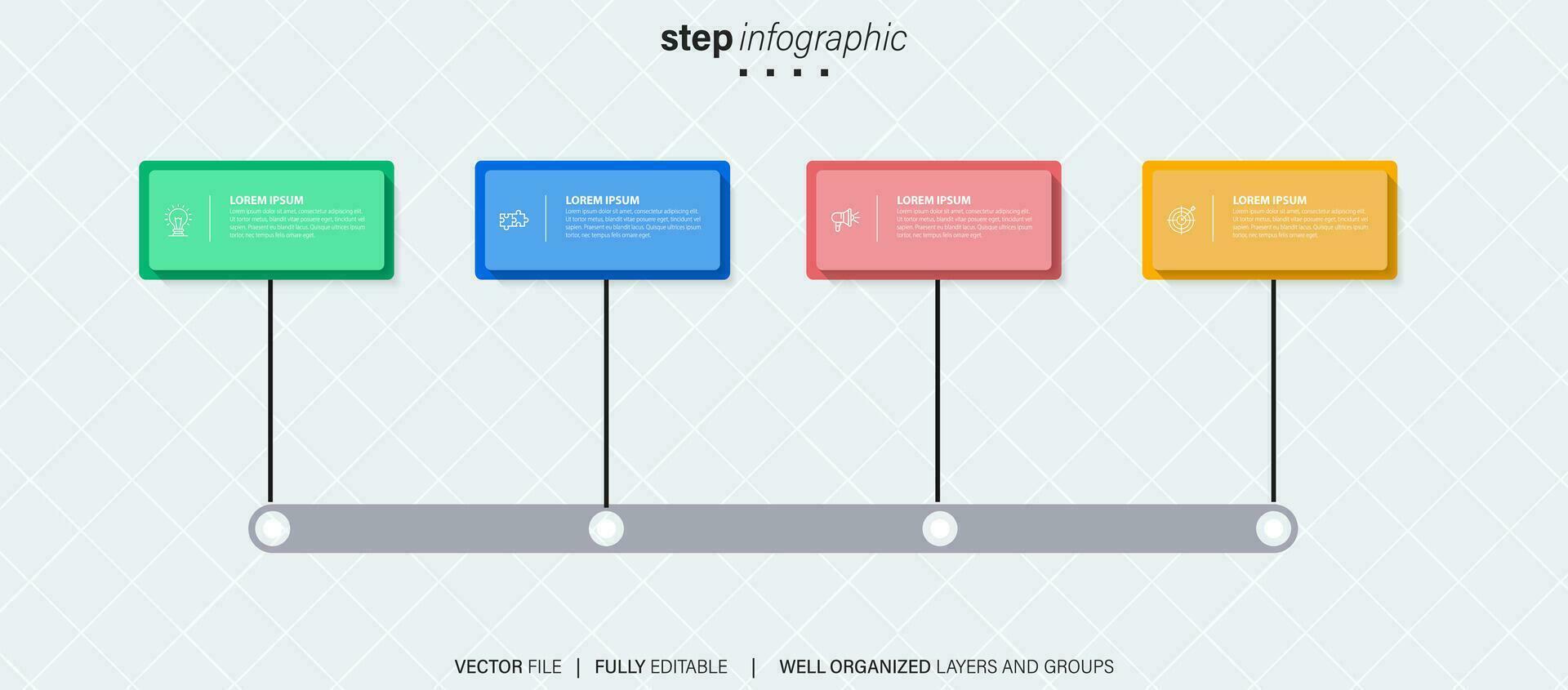 abstrakt företag avrundad infographic mall med 4 alternativ. färgrik diagram, tidslinje och schema isolerat på ljus bakgrund. vektor