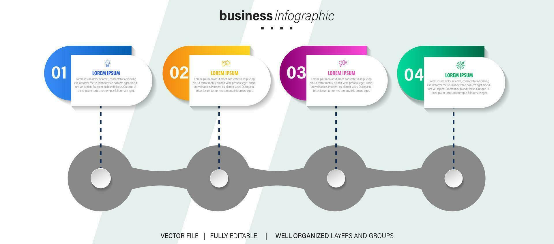 steg affärsdata visualisering tidslinje process infographic malldesign med ikoner vektor