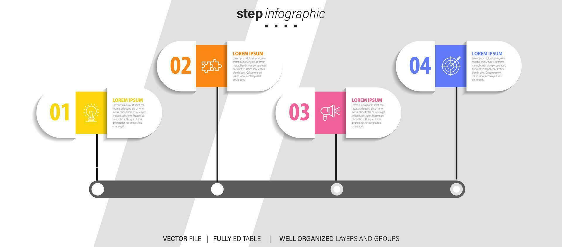 Zeitleiste Infografik dünn Linie Design mit Symbole. Vorlage zum Graph, Diagramm, Präsentationen. Geschäft Konzept mit 4 Optionen. Vektor Illustration.