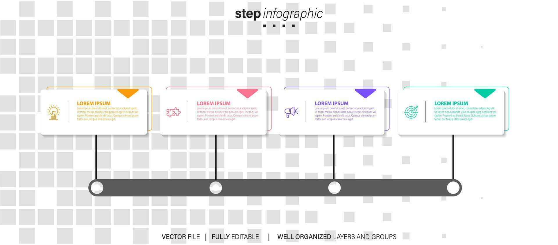 Zeitleiste Infografik dünn Linie Design mit Symbole. Vorlage zum Graph, Diagramm, Präsentationen. Geschäft Konzept mit 4 Optionen. Vektor Illustration.