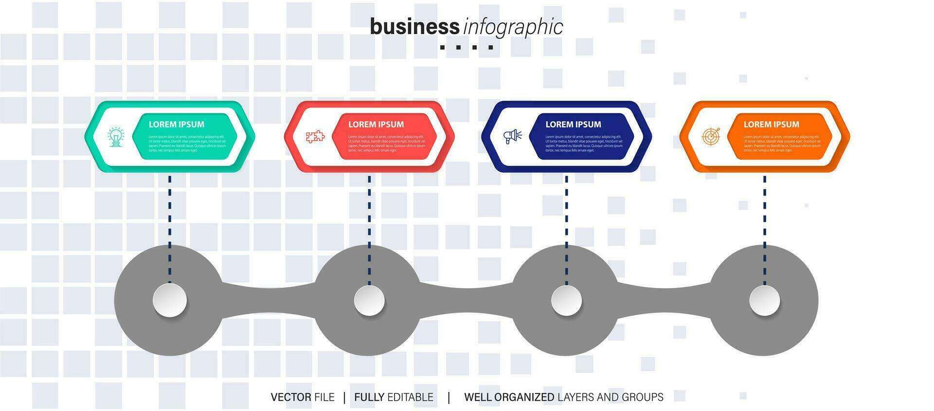 Zeitleiste Infografik dünn Linie Design mit Symbole. Vorlage zum Graph, Diagramm, Präsentationen. Geschäft Konzept mit 4 Optionen. Vektor Illustration.